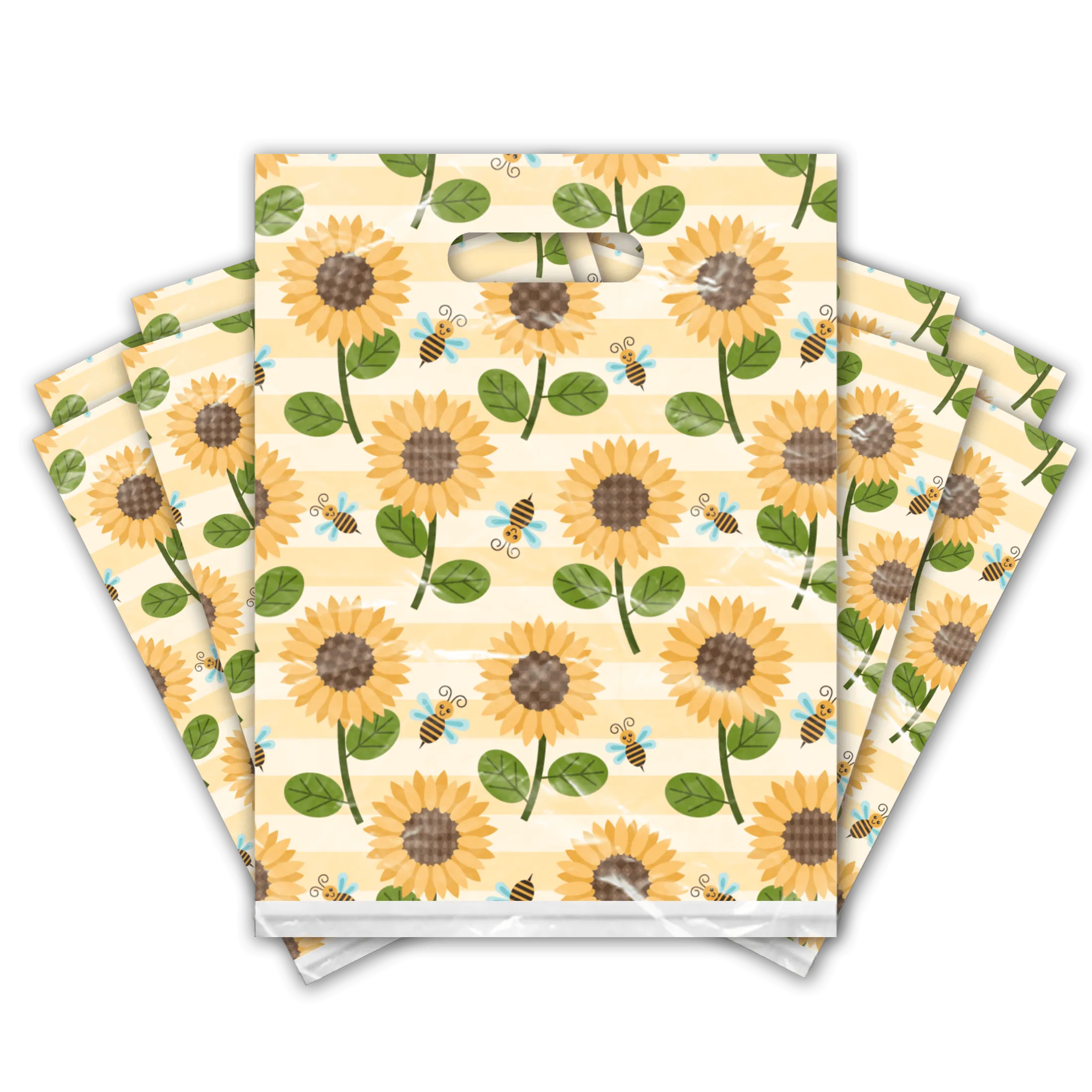 9x12 Sunflower and Bumble Bees Designer Poly Plastic Merchandise Bags Premium Printed Bags