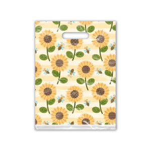 9x12 Sunflower and Bumble Bees Designer Poly Plastic Merchandise Bags Premium Printed Bags