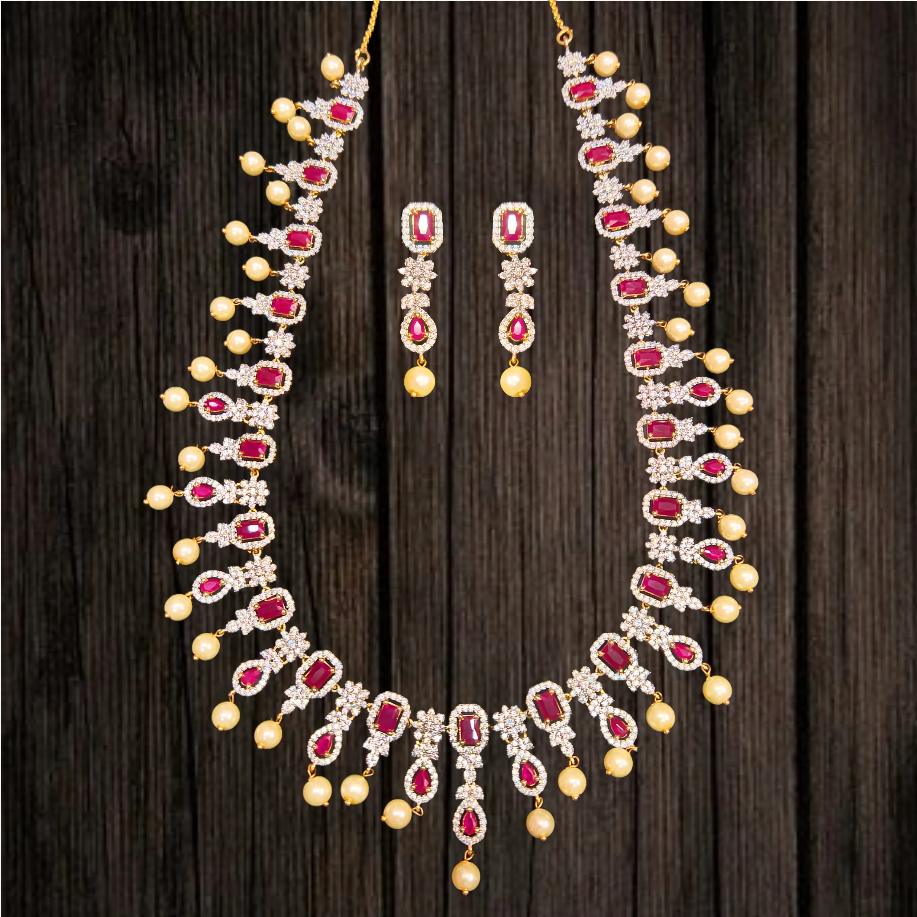 A Showcase of Asp Fashion Jewellery's Elegant Ruby and American Diamonds Long Haram