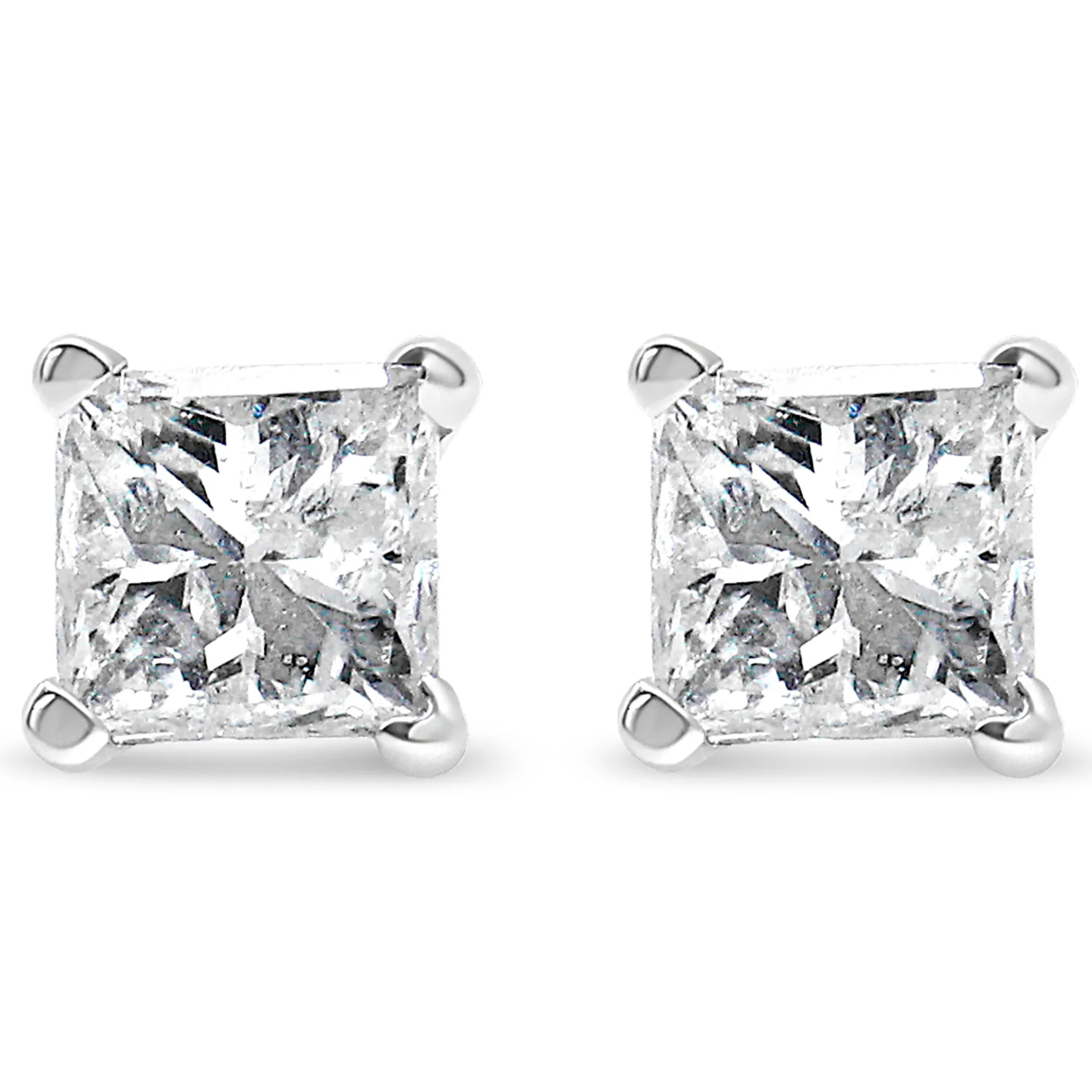 AGS Certified Princess-Cut Square Diamond Solitaire Stud Earrings in 14K Gold (J-K Color, SI1-SI2 Clarity)