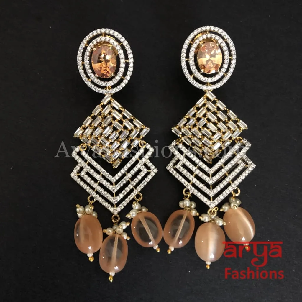 Aisha Ruby and Champagne Golden CZ Earrings