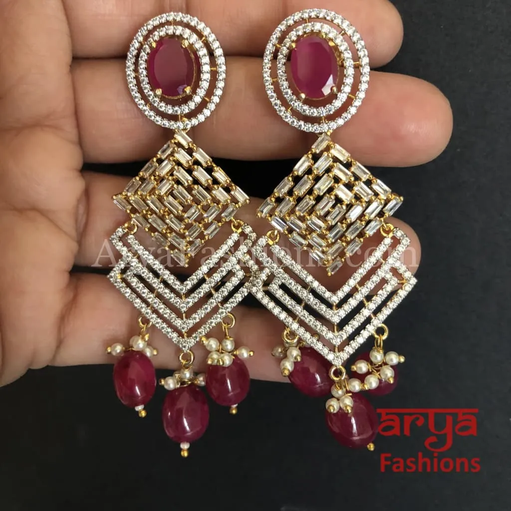 Aisha Ruby and Champagne Golden CZ Earrings