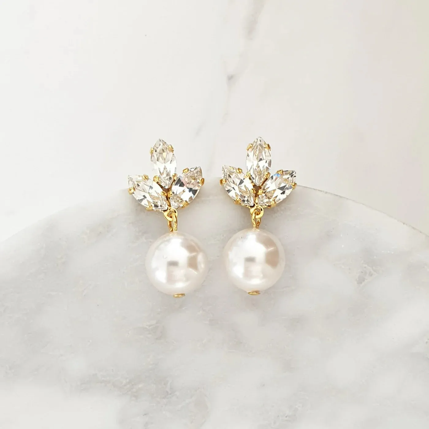 Anastasia Pearl - Silver Crystal Bridal Pearl Drop Earrings