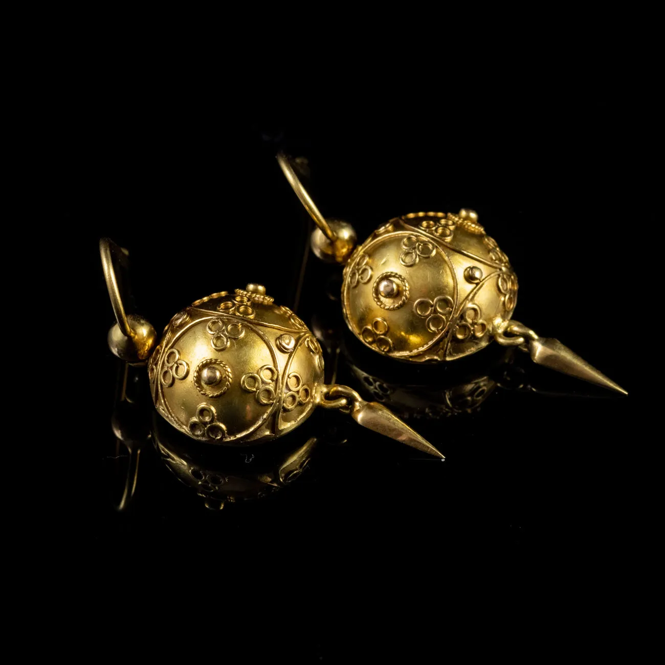 Antique Victorian Cannetille Drop Earrings 18Ct Gold Circa 1880