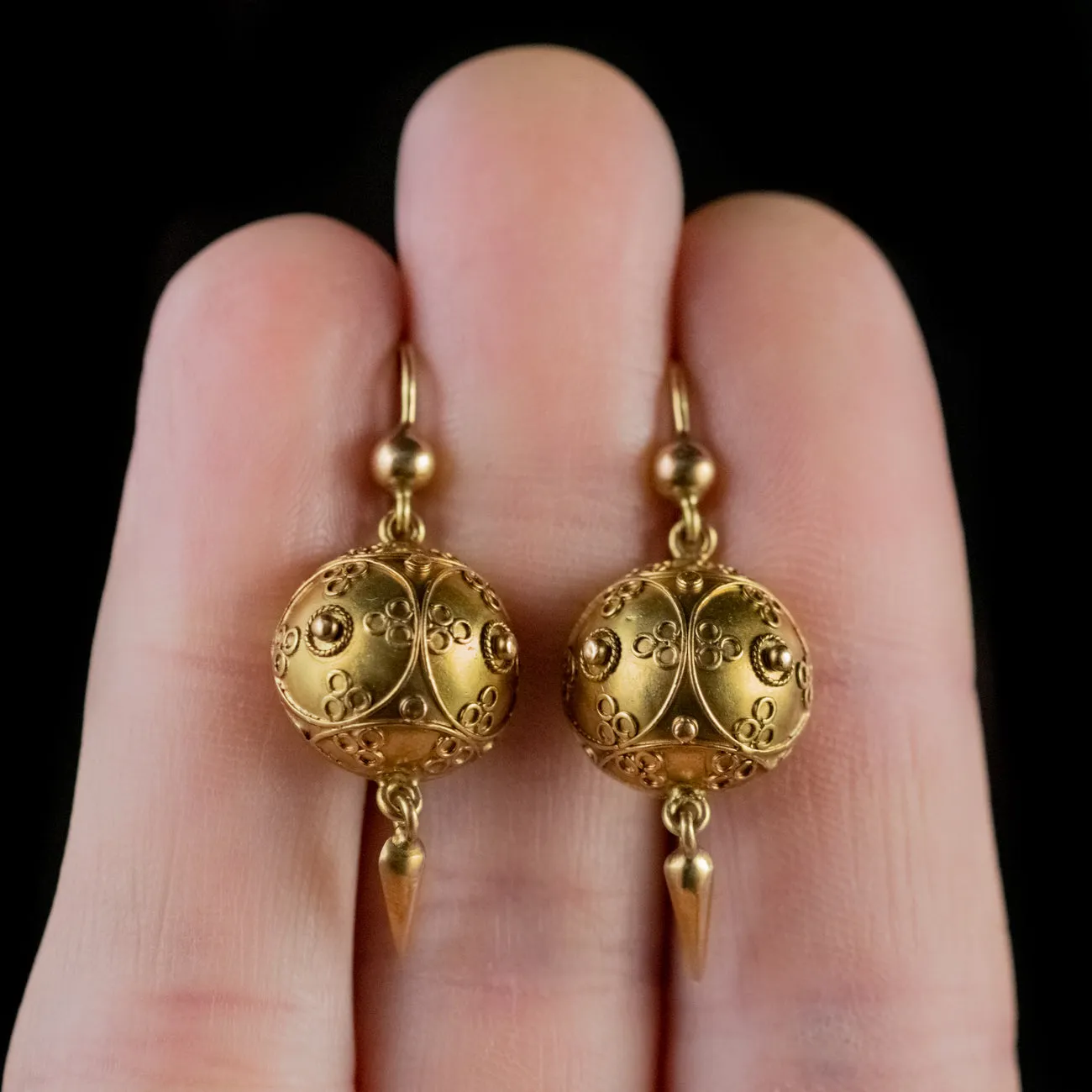 Antique Victorian Cannetille Drop Earrings 18Ct Gold Circa 1880