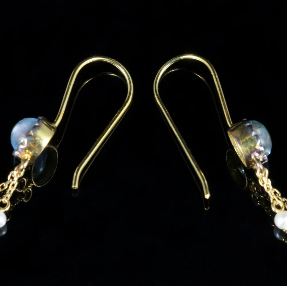 Aquamarine Pearl Diamond Earrings 18Ct Yellow Gold