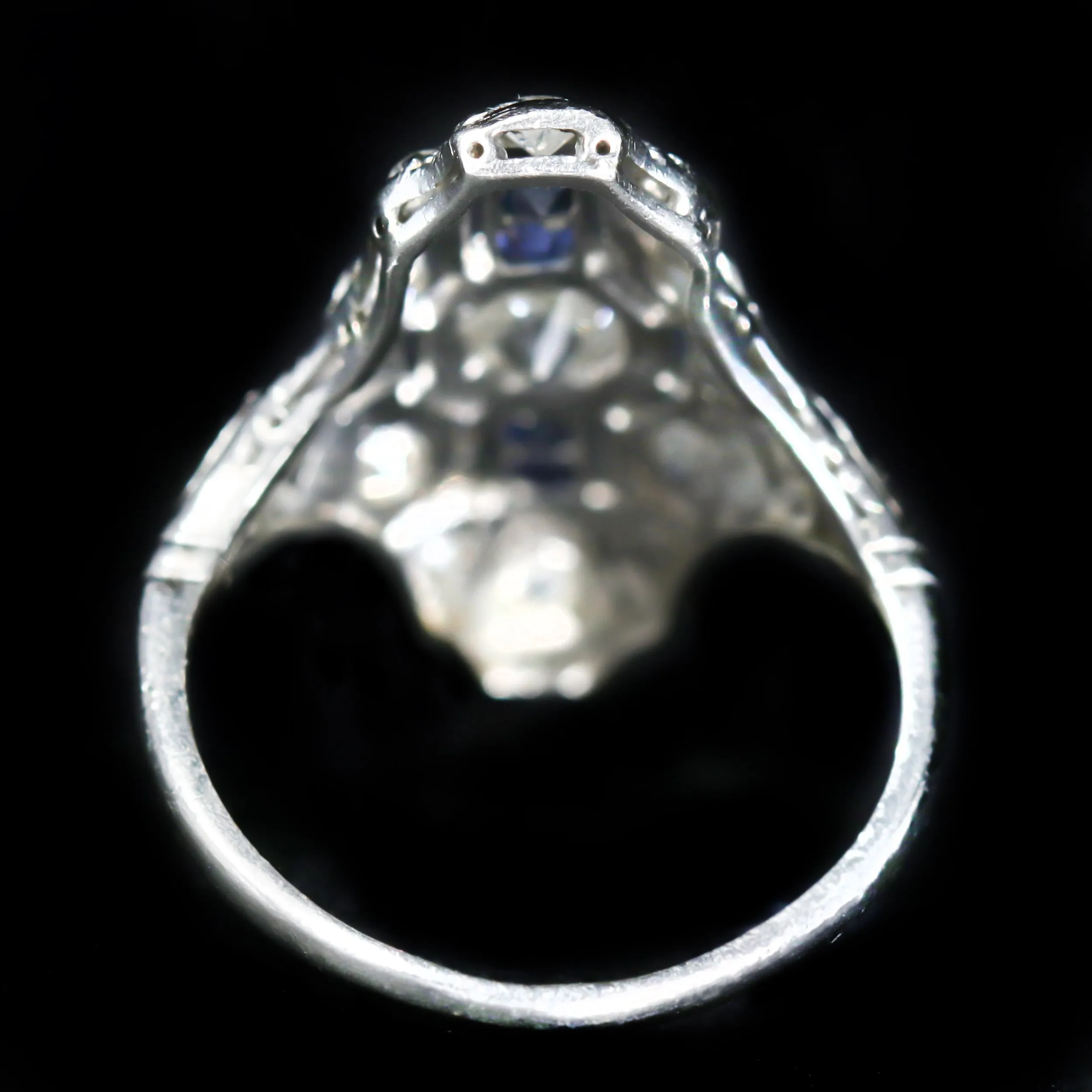 Art Deco 0.25 Carat Old Mine Cut Diamond and Sapphire Ring