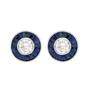 Art Deco Inspired Diamond Sapphire Platinum Target Studs