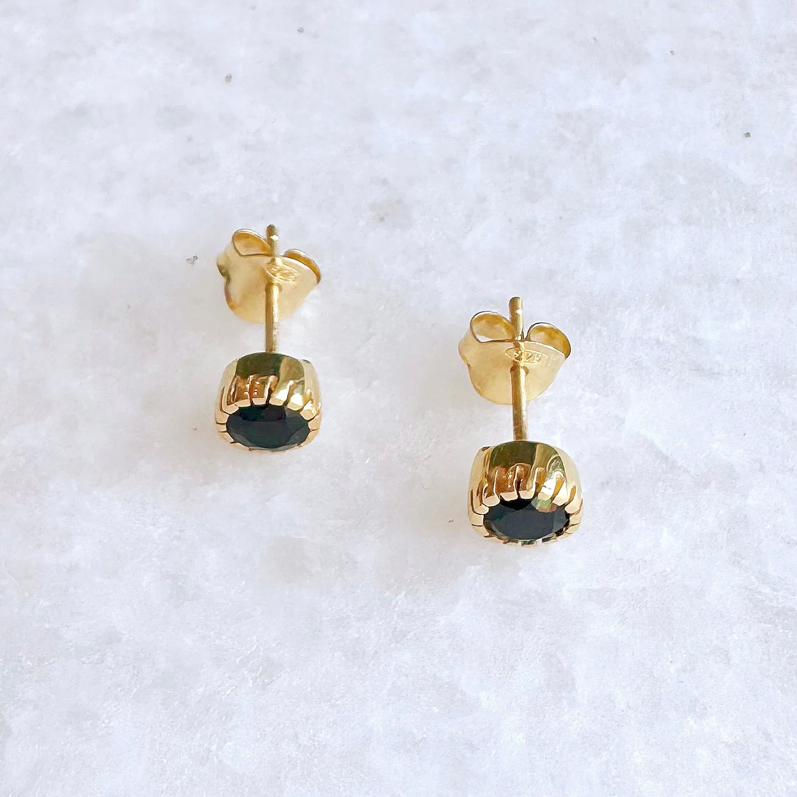 Artisan Stud Earrings: Gold Vermeil Black Spinel