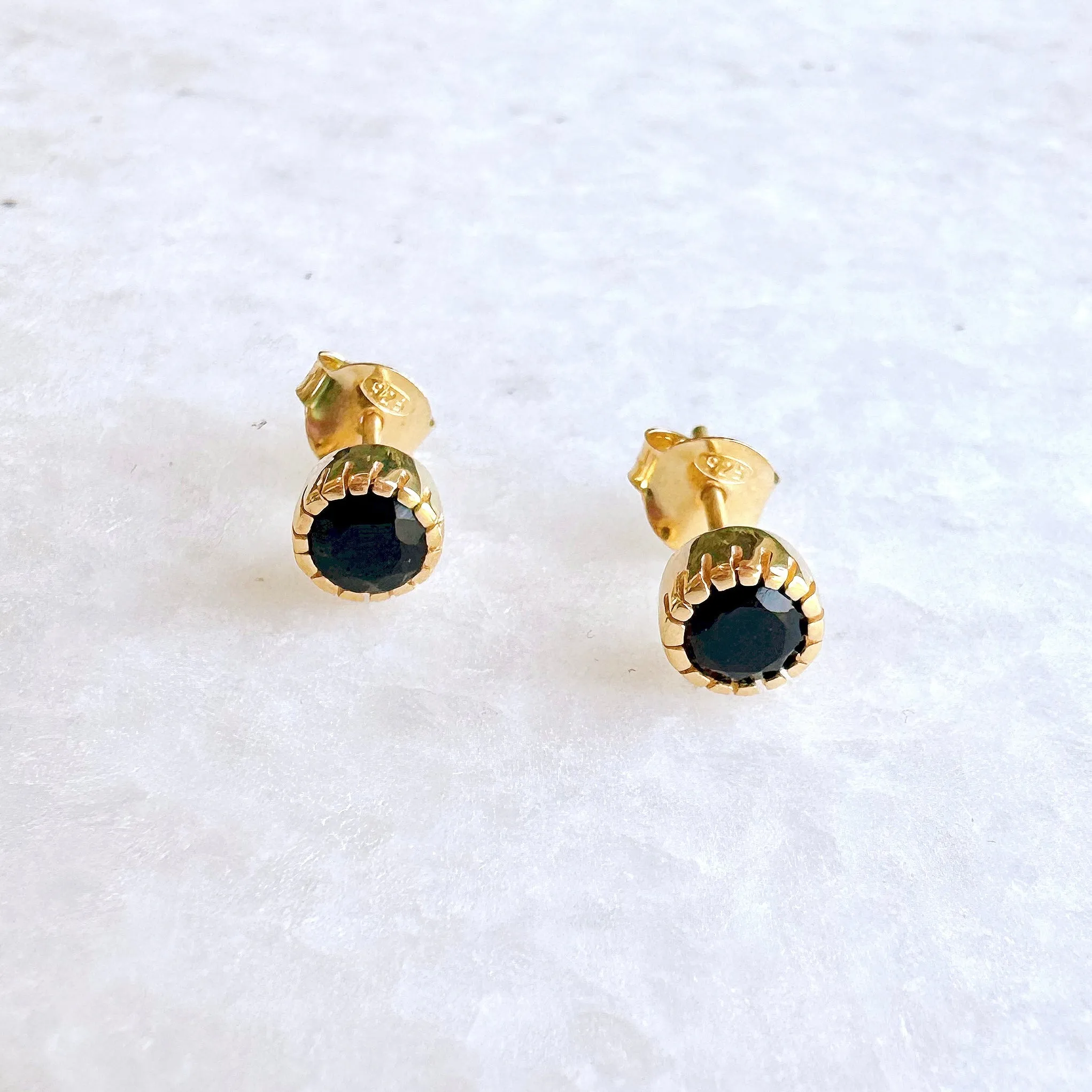 Artisan Stud Earrings: Gold Vermeil Black Spinel