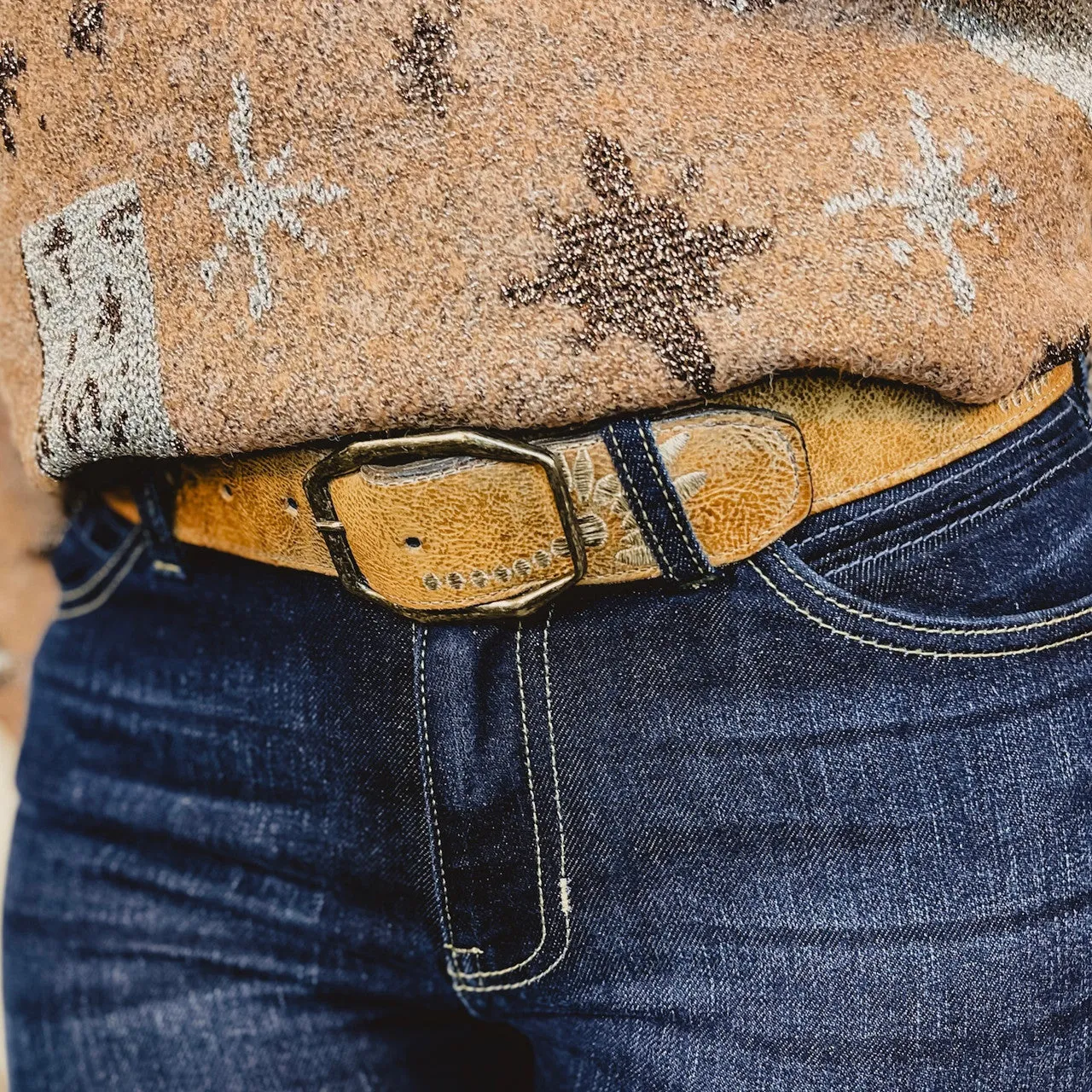 Bedstu Mohawk Embroidered Belt - Tan Rustic White BFS