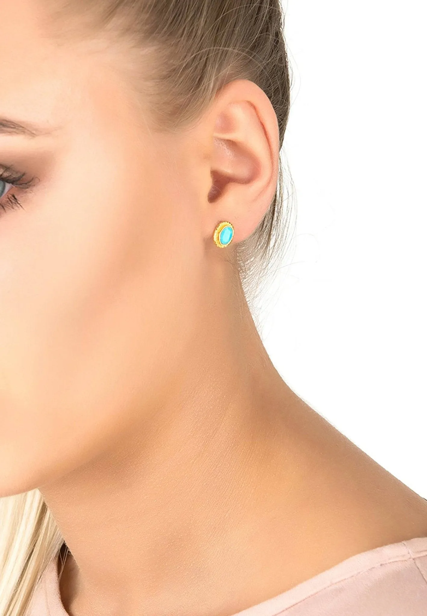 Birthstone Gold Gemstone Stud Earring December Turquoise