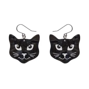 Black Cat Drop Earrings - Black