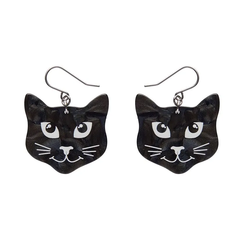 Black Cat Drop Earrings - Black