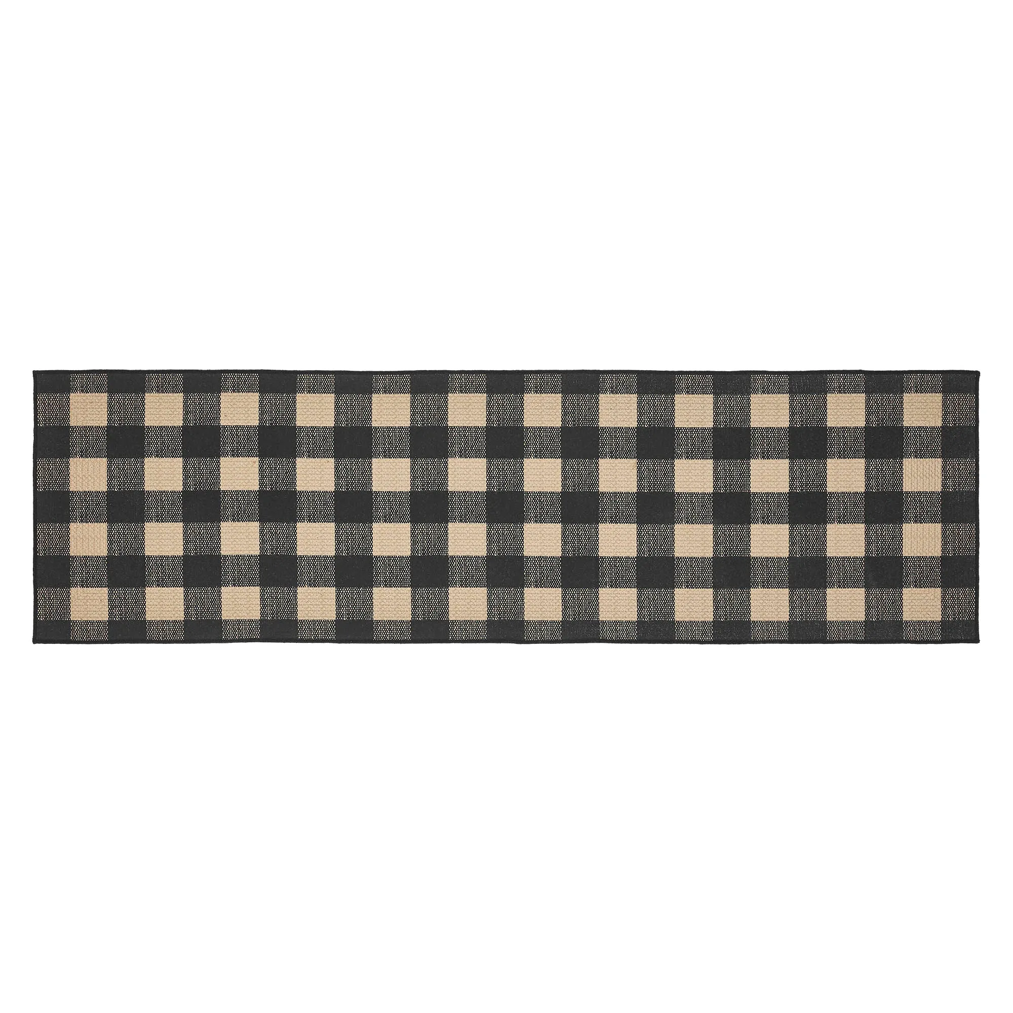 Black Check Polyester Rug/Runner Rect 22x78