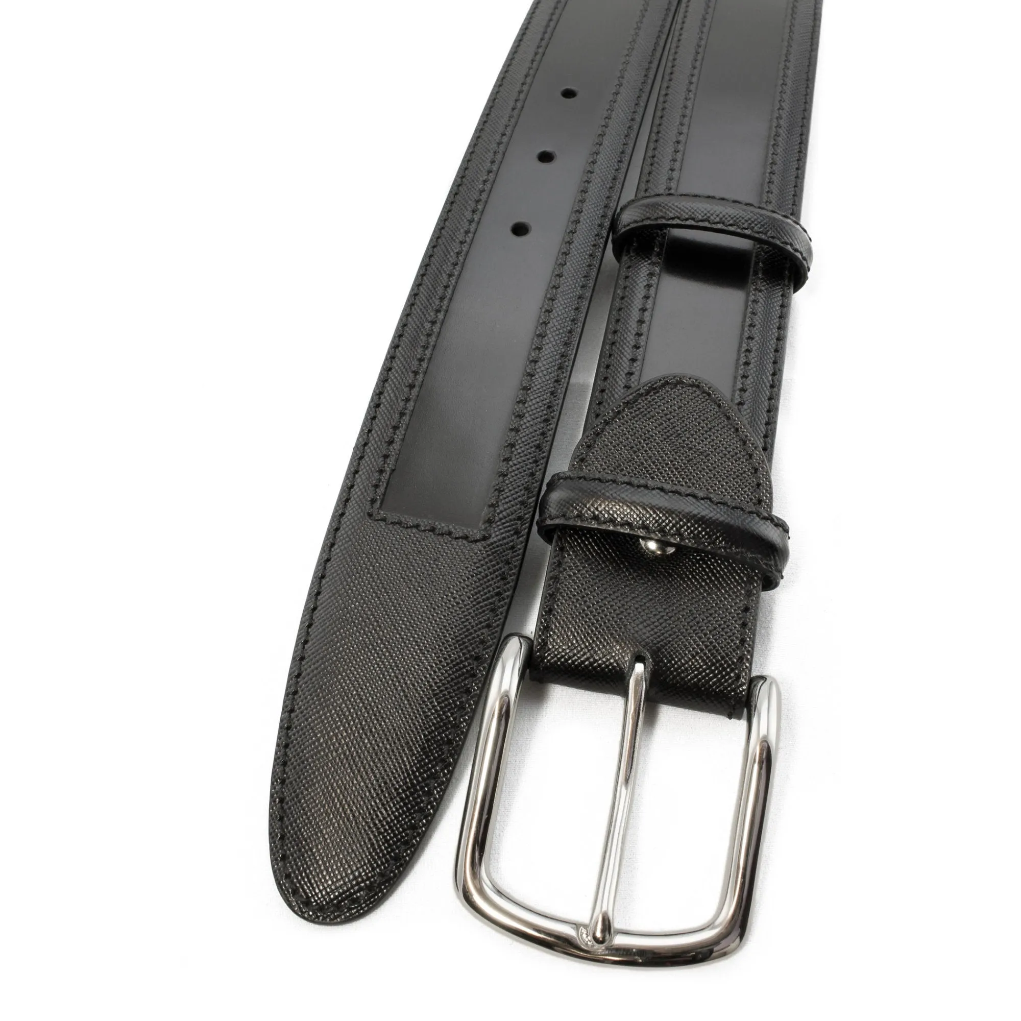 Black wing tip cordovan belt