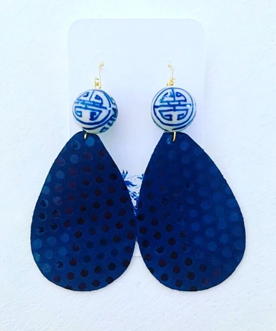 Blue & White Chinoiserie Navy Polka Dot Earrings