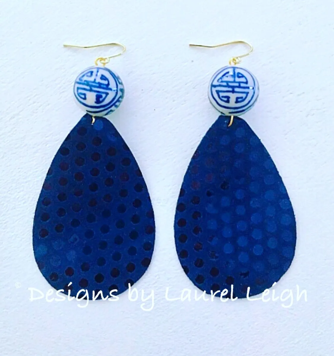 Blue & White Chinoiserie Navy Polka Dot Earrings