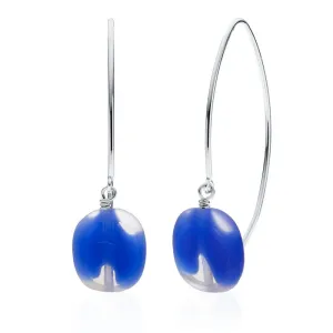 Blue Swirl Glass Oval Drop Wishbone Earrings