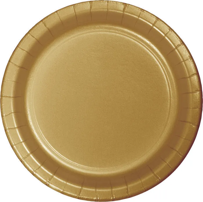 Bulk Glittering Gold Paper 6.75 inch Dessert Plates (240 per Case)