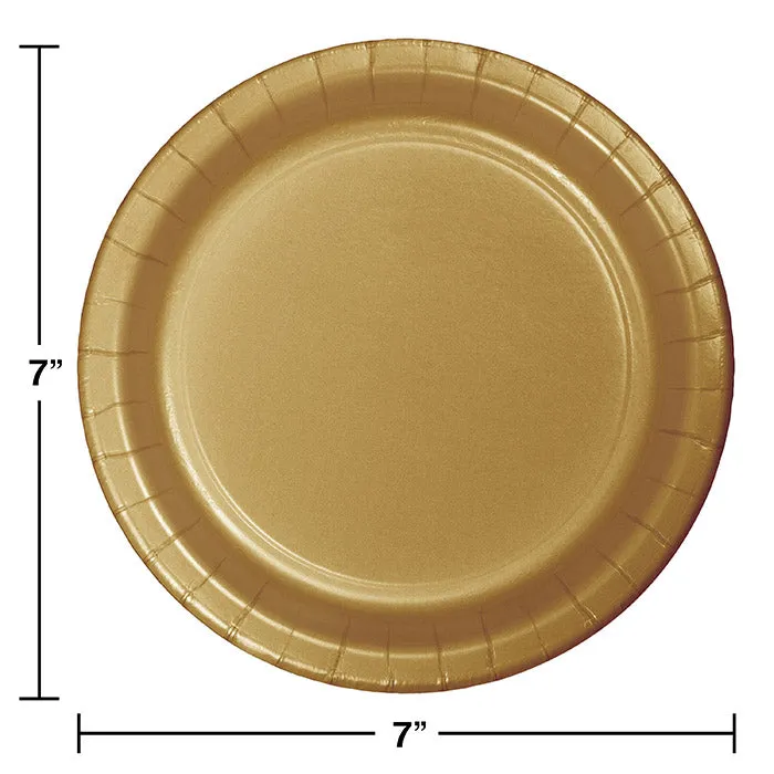 Bulk Glittering Gold Paper 6.75 inch Dessert Plates (240 per Case)