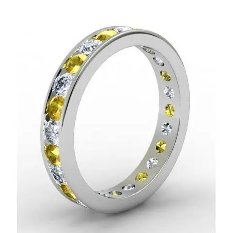 Channel Set Eternity Band with Round Yellow Sapphires and Diamonds