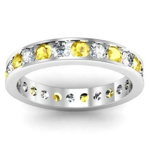 Channel Set Eternity Band with Round Yellow Sapphires and Diamonds