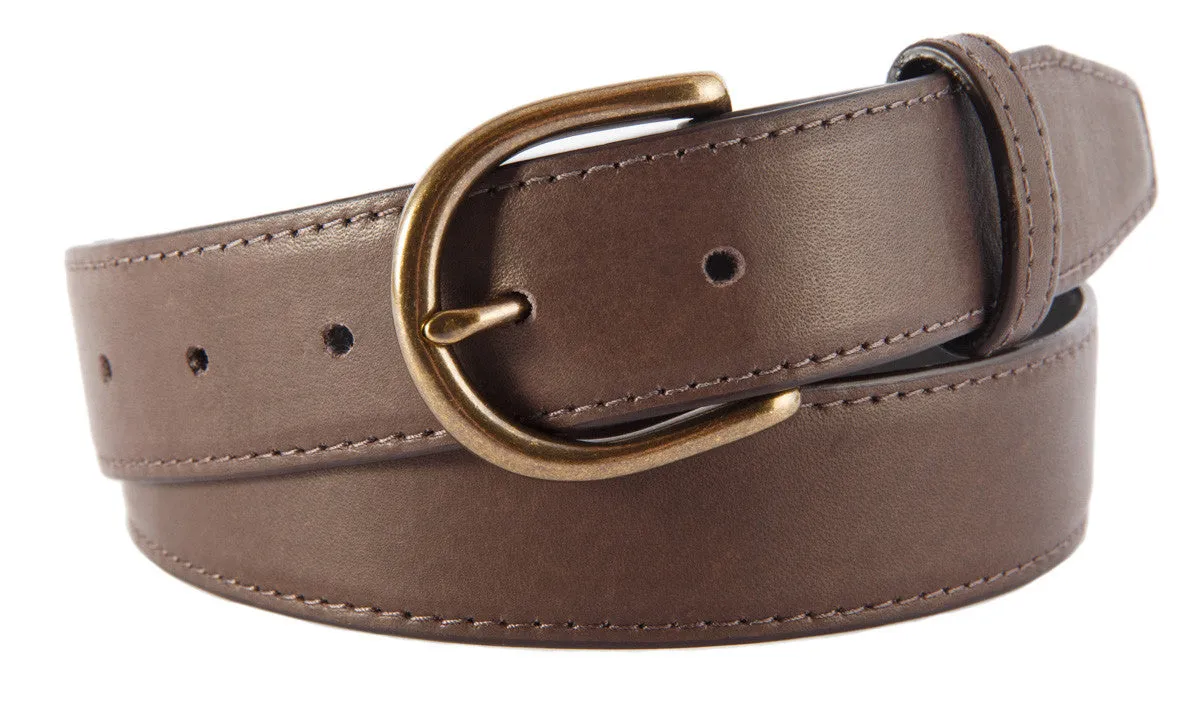 Chocolate Brown Smooth Leather Belt, Soho Buckle (Antique Brass)