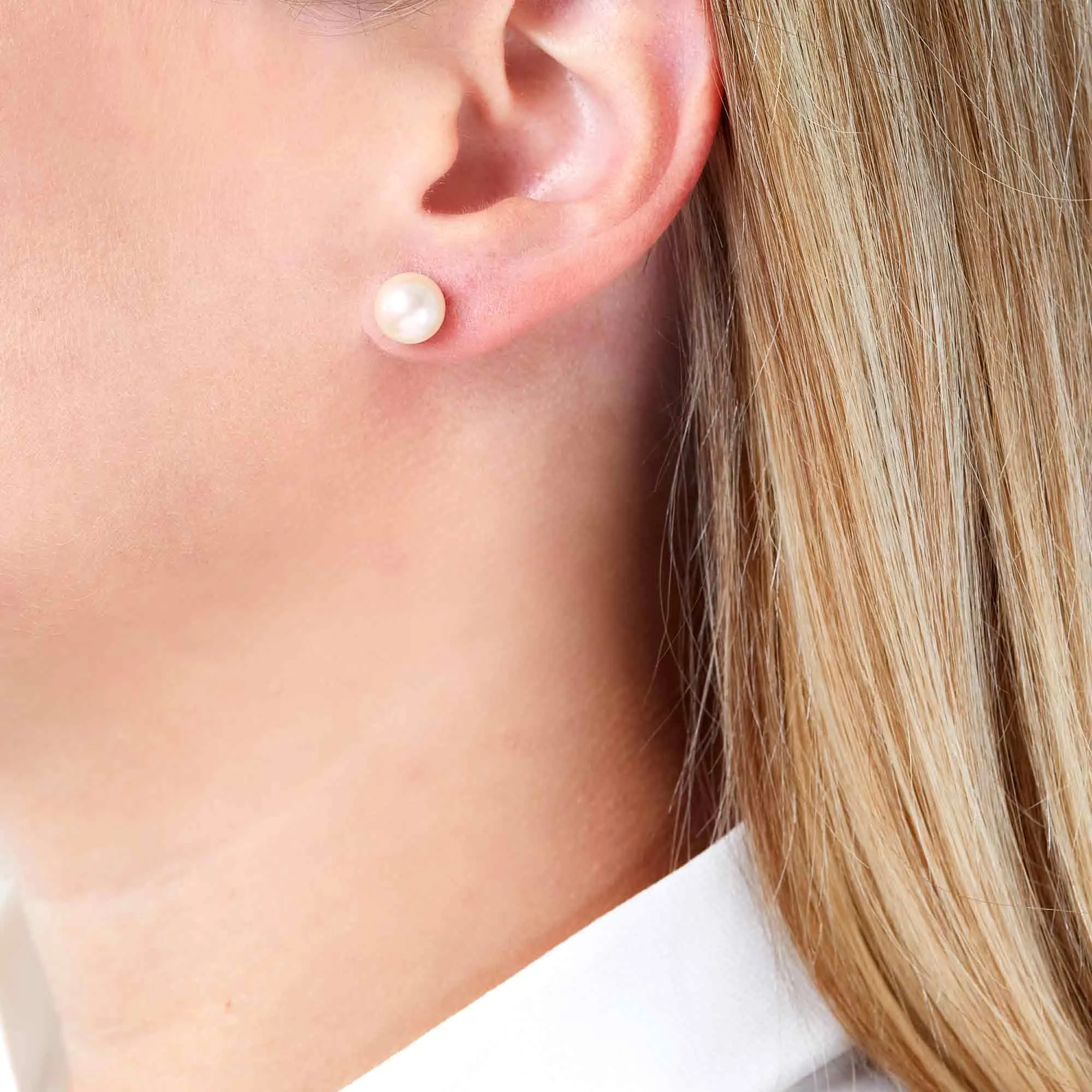 Classic White Freshwater Pearl Stud Earrings in 18ct White Gold