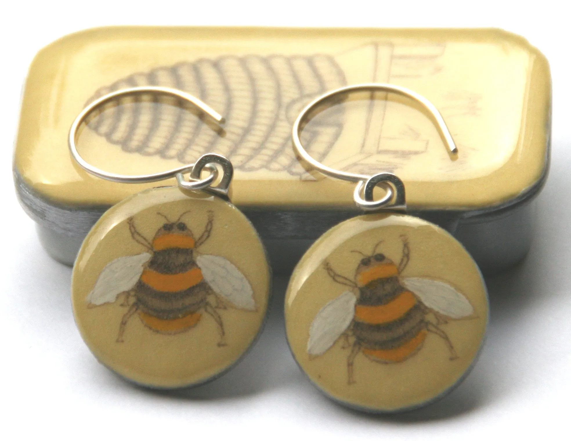 Cottage Garden Sixpence Earrings and Teeny Tiny Tin - Bee