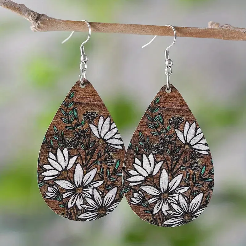 Daisy Detailed Wooden Earrings