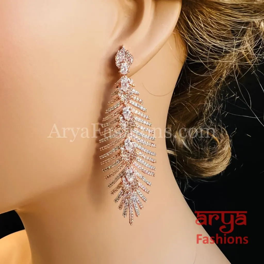 Dazzling Gemstone CZ Leaf Earrings