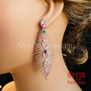 Dazzling Gemstone CZ Leaf Earrings