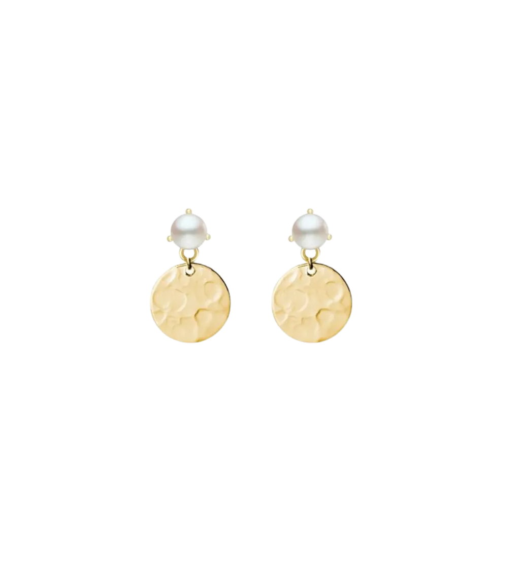 Drop Disk Pearl Earrings