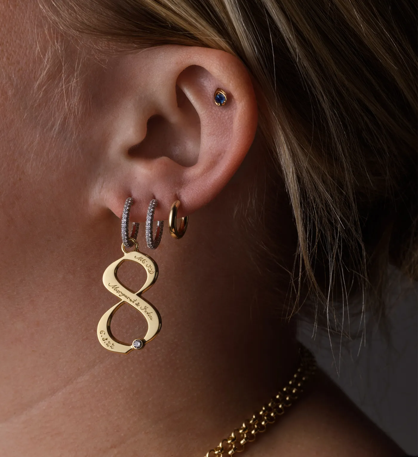 Engravable Number 1 : Oversized Small Pave Chubby Ear Hoop