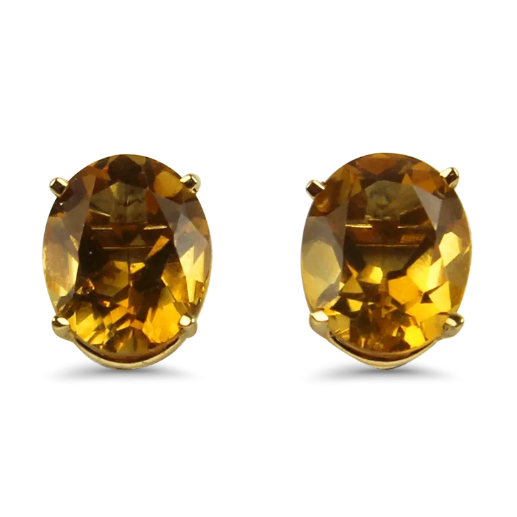 Estate 14k Yellow Gold Oval Citrine Stud Earrings