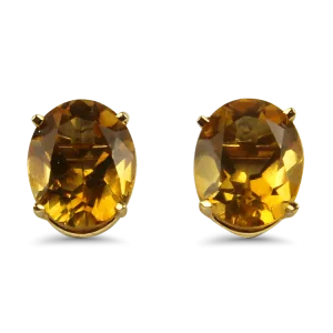 Estate 14k Yellow Gold Oval Citrine Stud Earrings