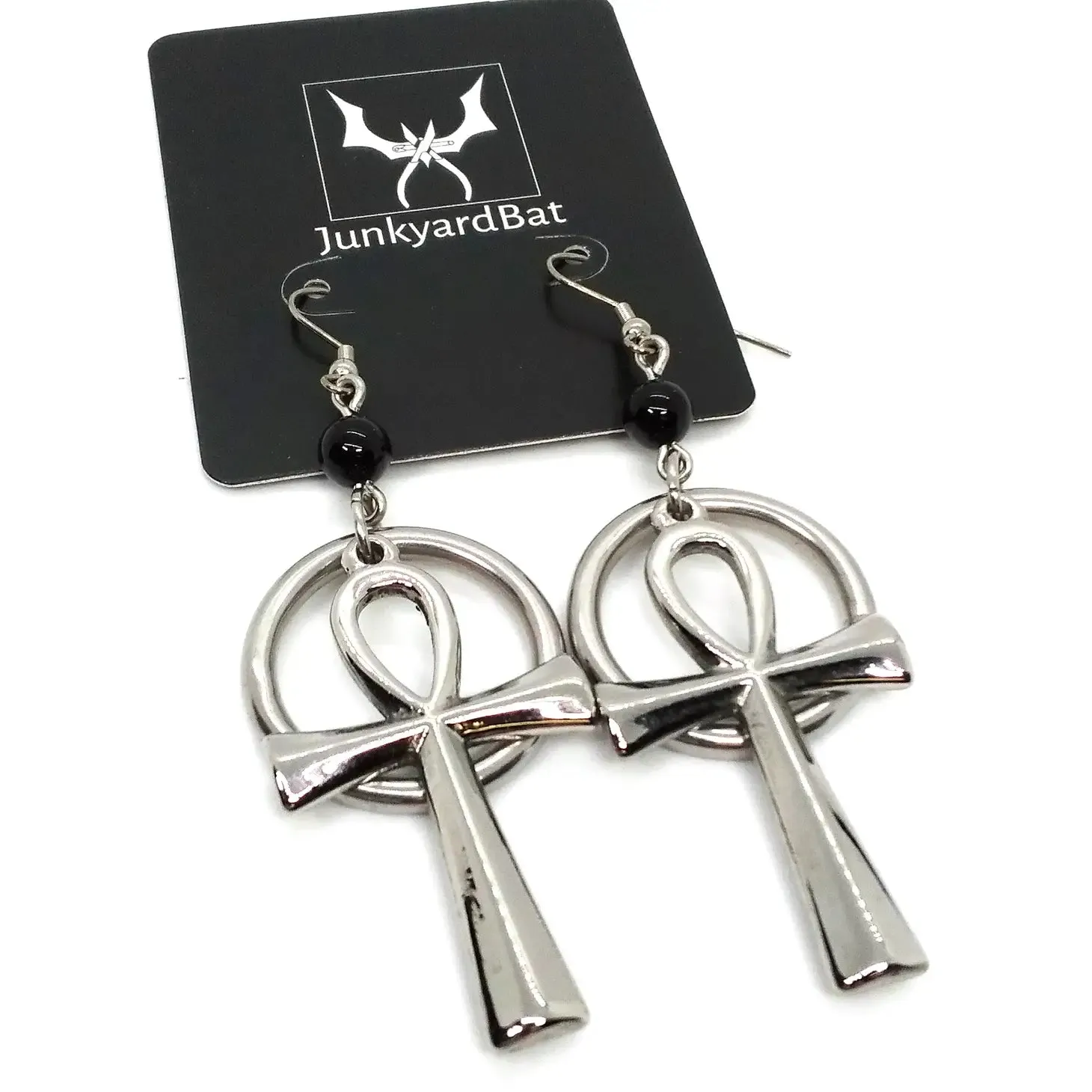 Eternal Bond Earrings: Ankh and Ring Design