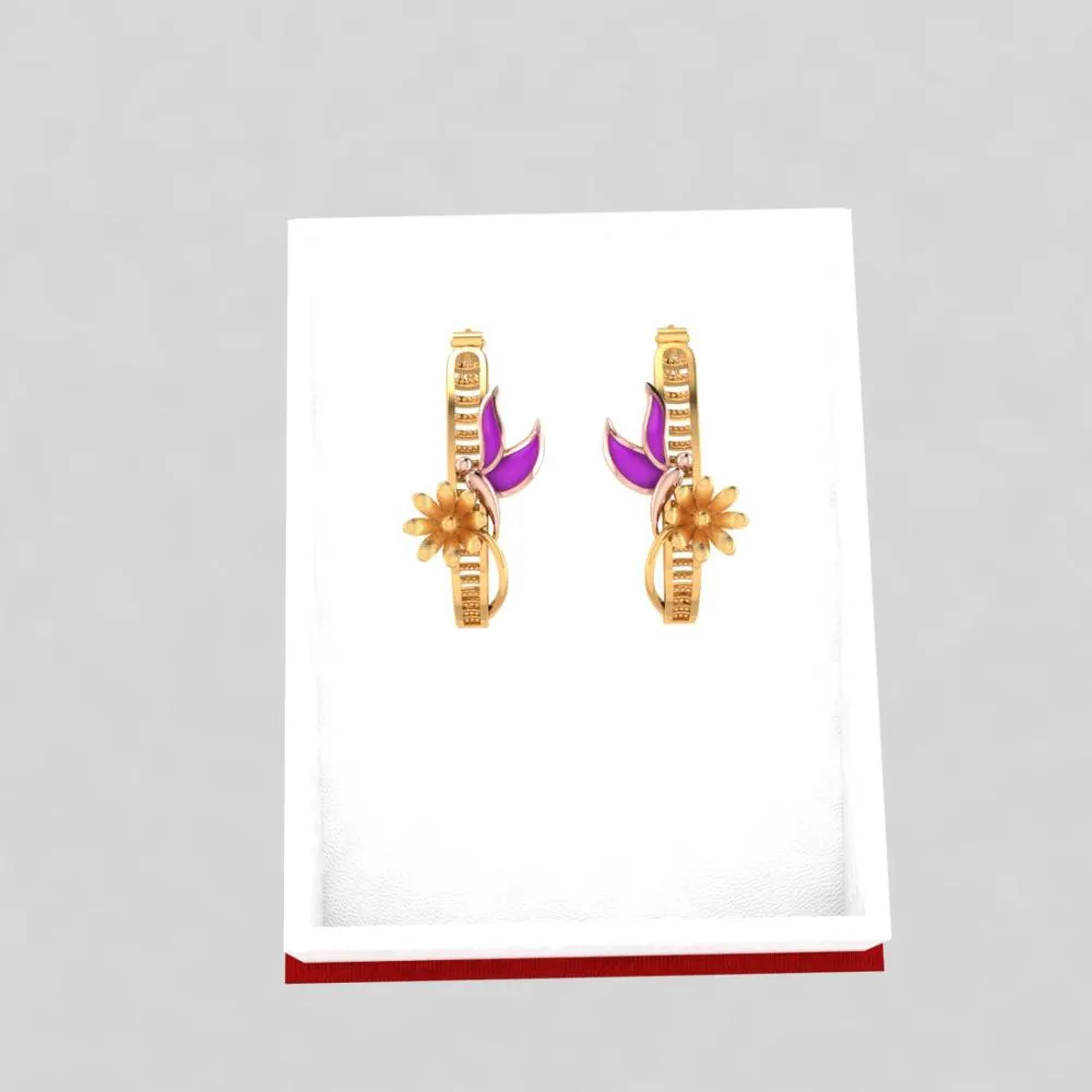 Exquisite 22-karat Gold Earrings Featuring A Butterfly Siting On A Flower