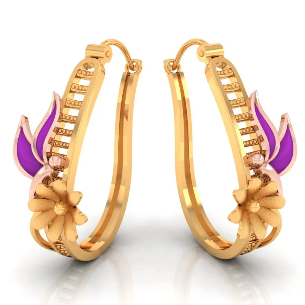 Exquisite 22-karat Gold Earrings Featuring A Butterfly Siting On A Flower