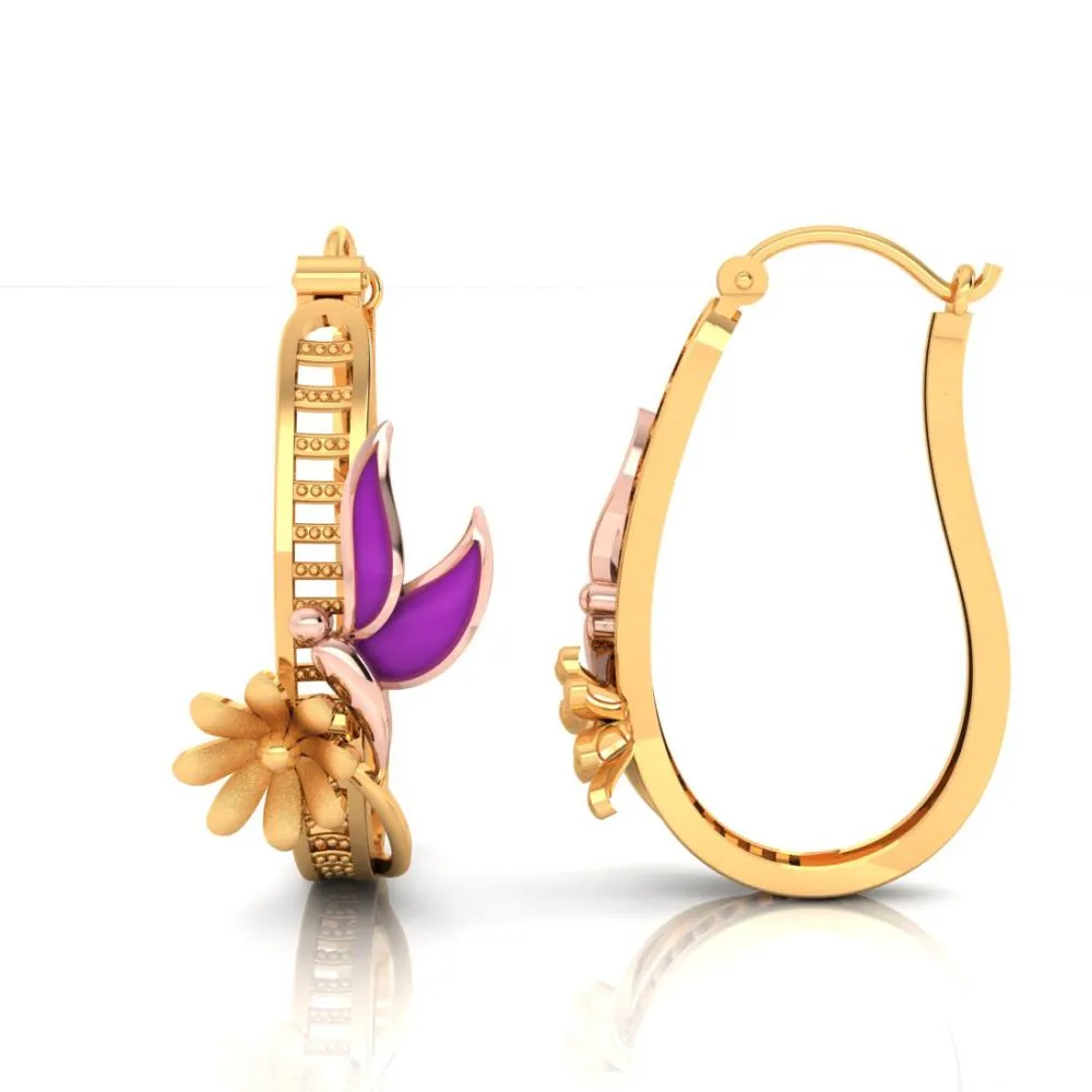 Exquisite 22-karat Gold Earrings Featuring A Butterfly Siting On A Flower