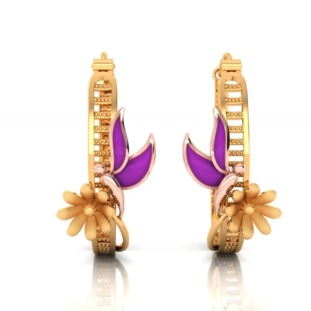 Exquisite 22-karat Gold Earrings Featuring A Butterfly Siting On A Flower