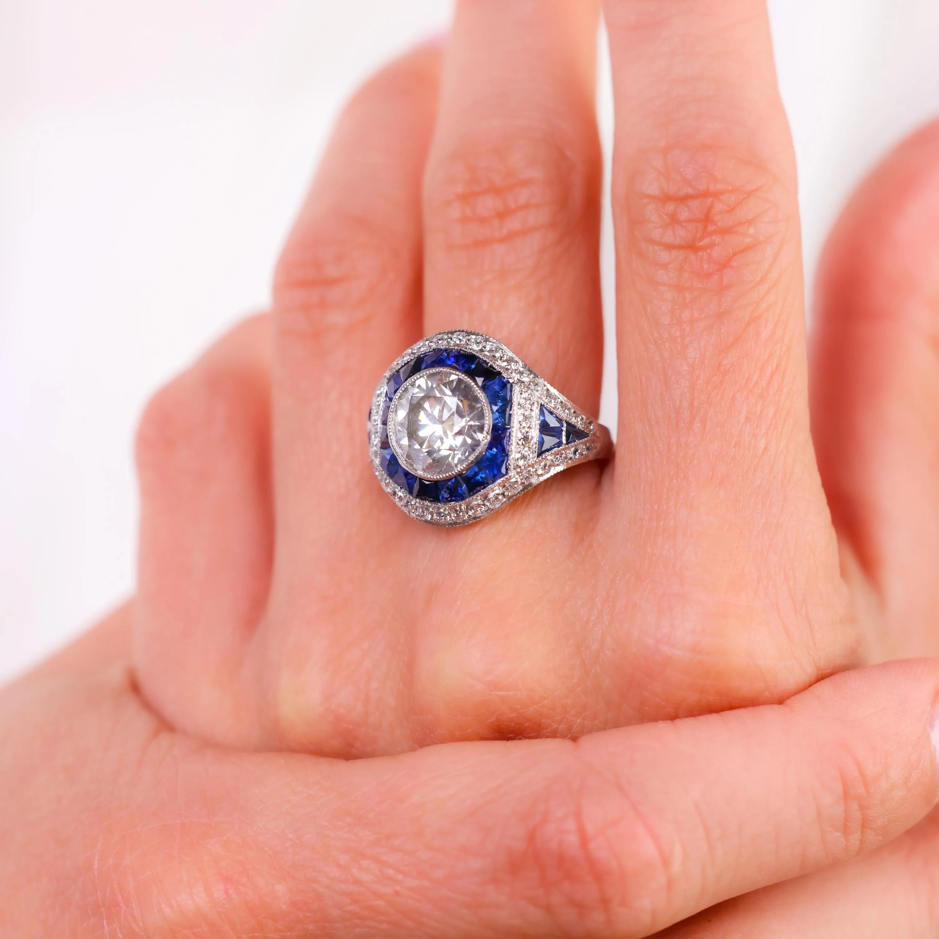 GIA 3.08 carat diamond sapphire platinum cocktail ring