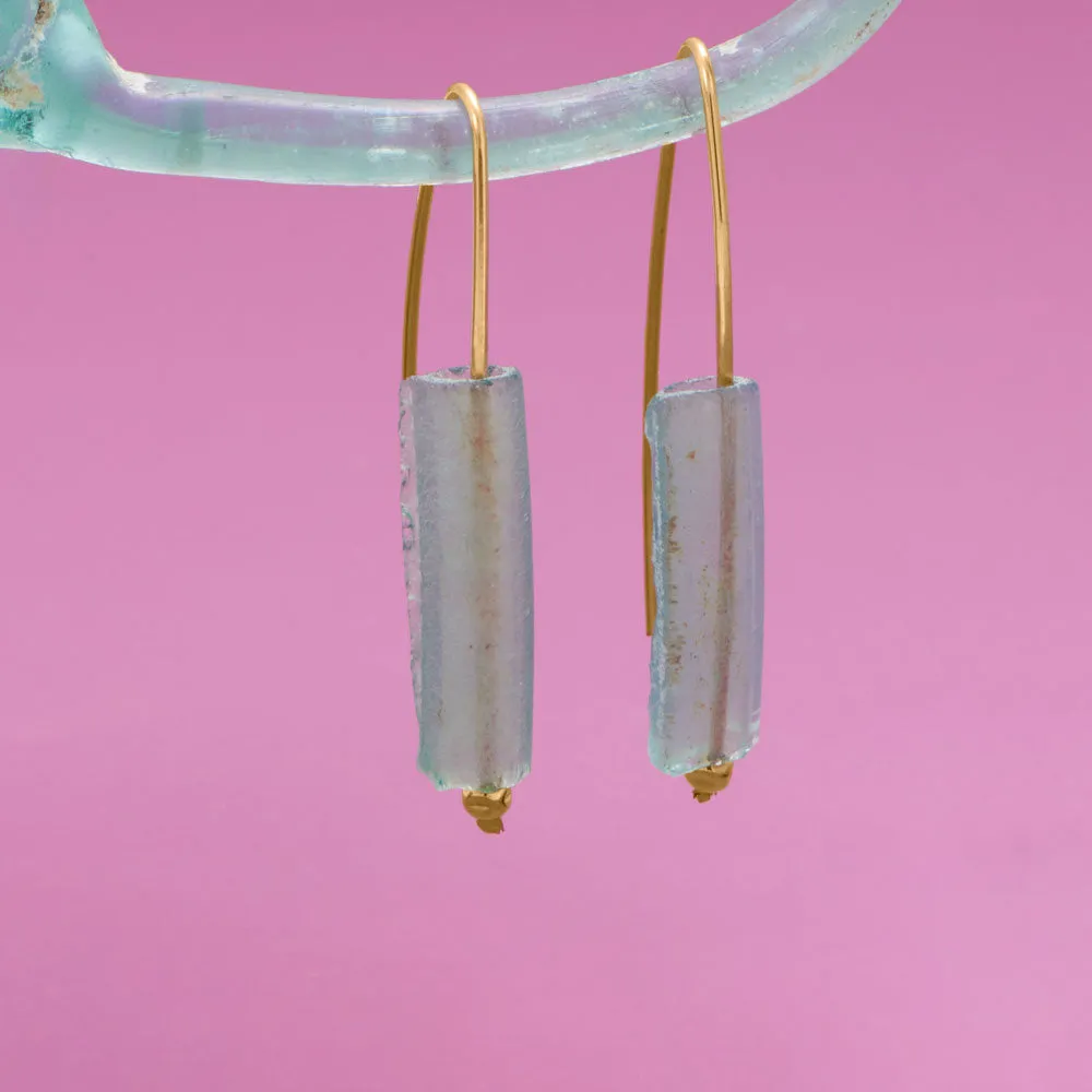 Gold Filled Ancient Roman Glass Bar Wire Earrings