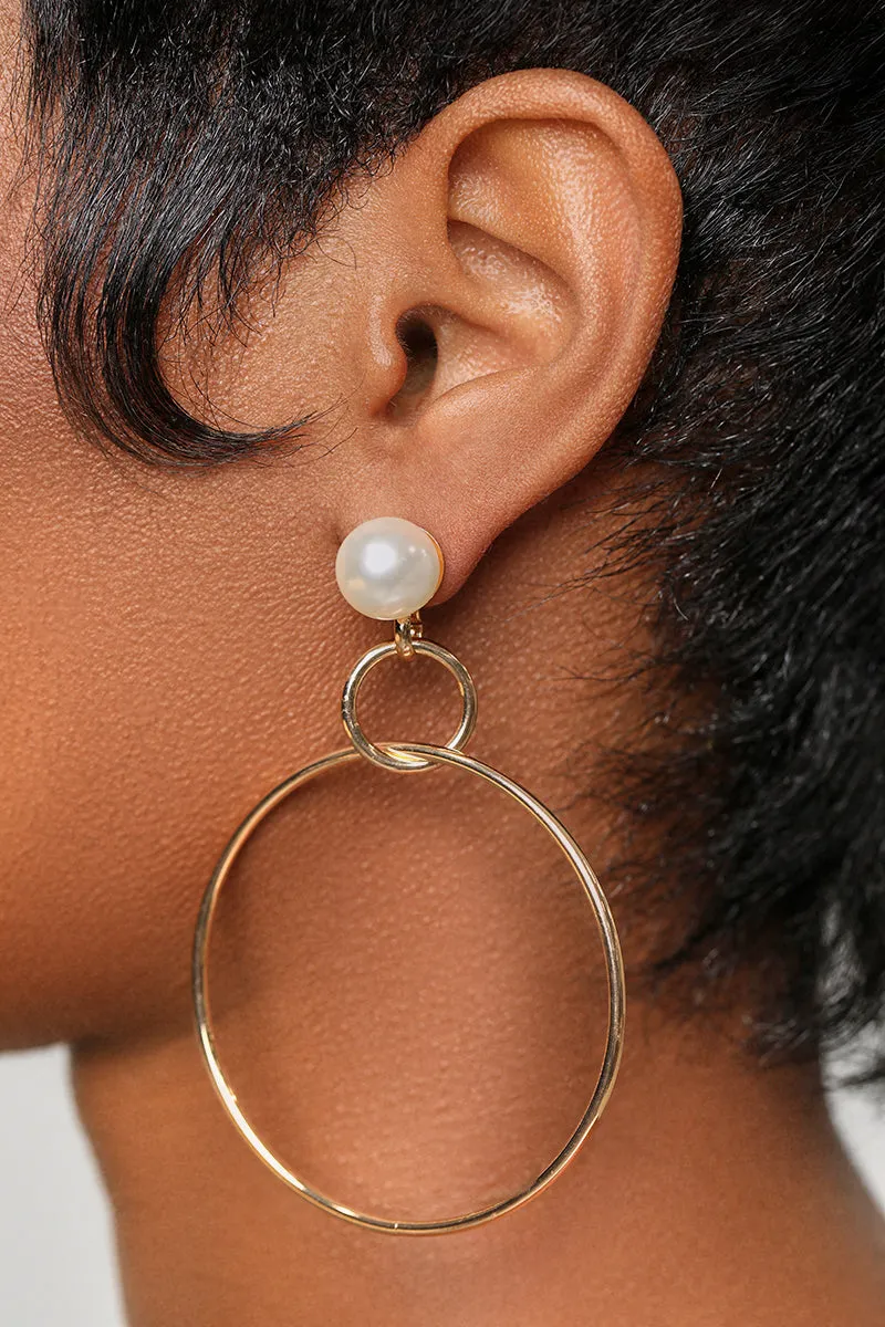 Gold Pearl Hoop Earrings