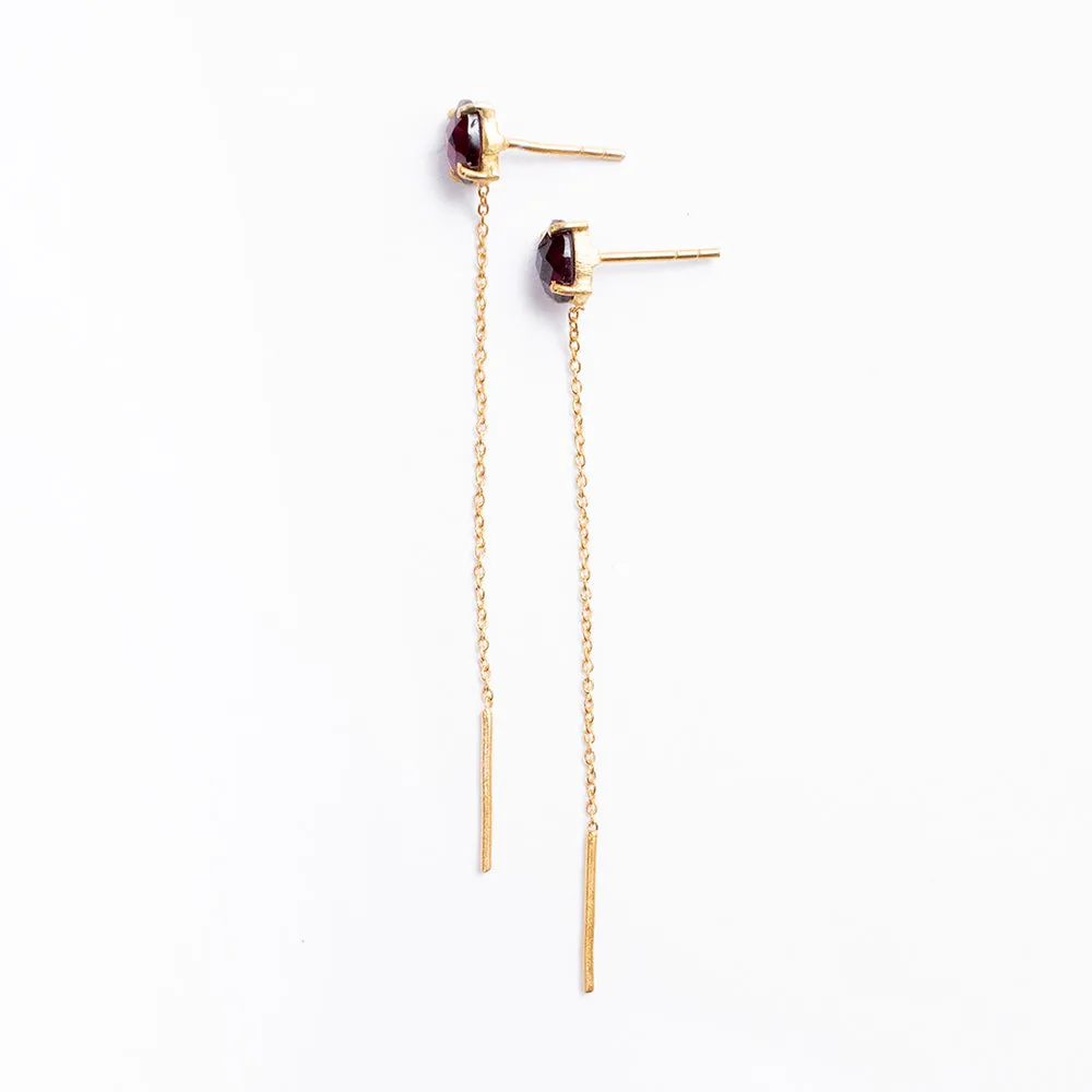 Gold Plated Semi Precious Stud with Chain Earrings