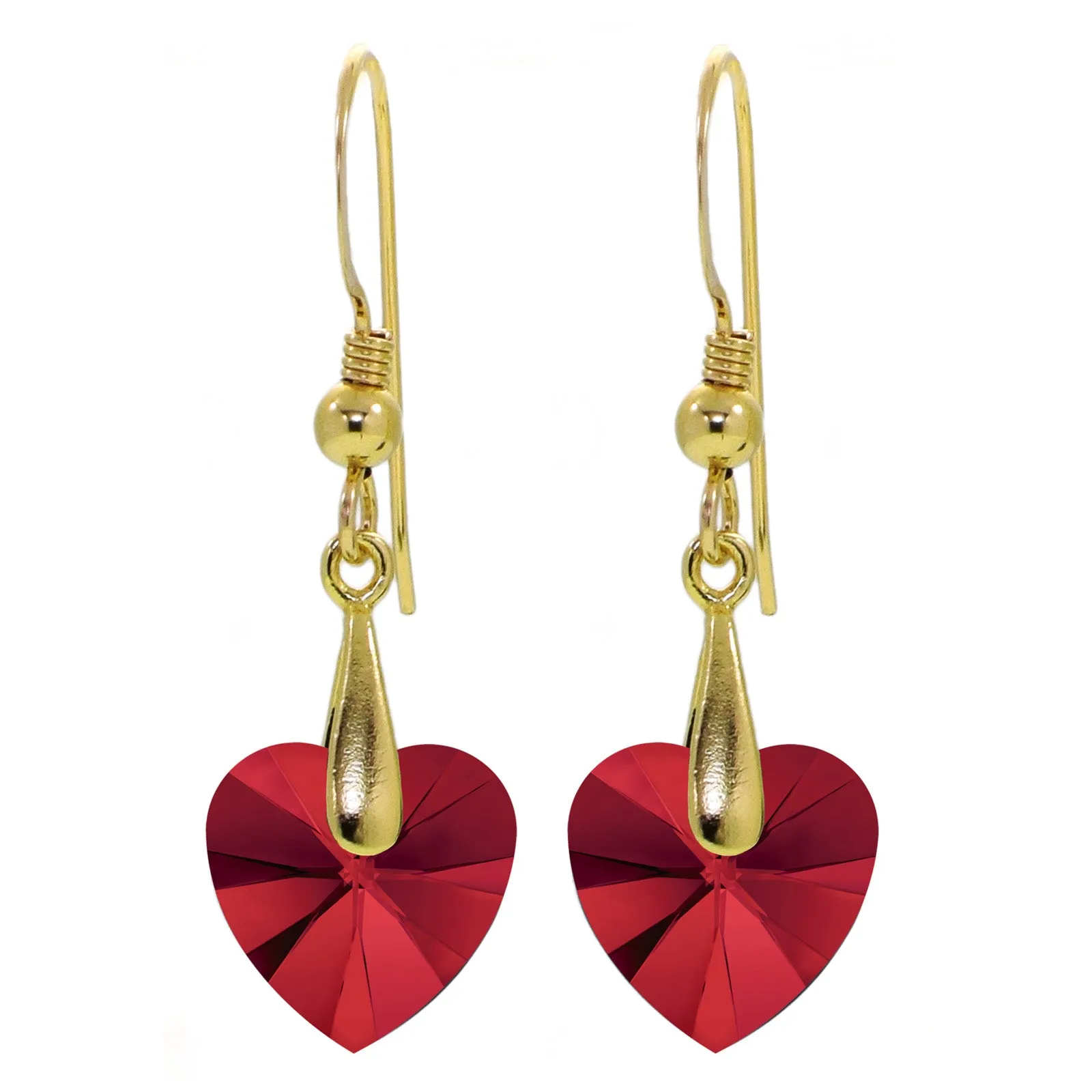 Gold Plated Silver Swarovski Crystal Heart Drop Earrings