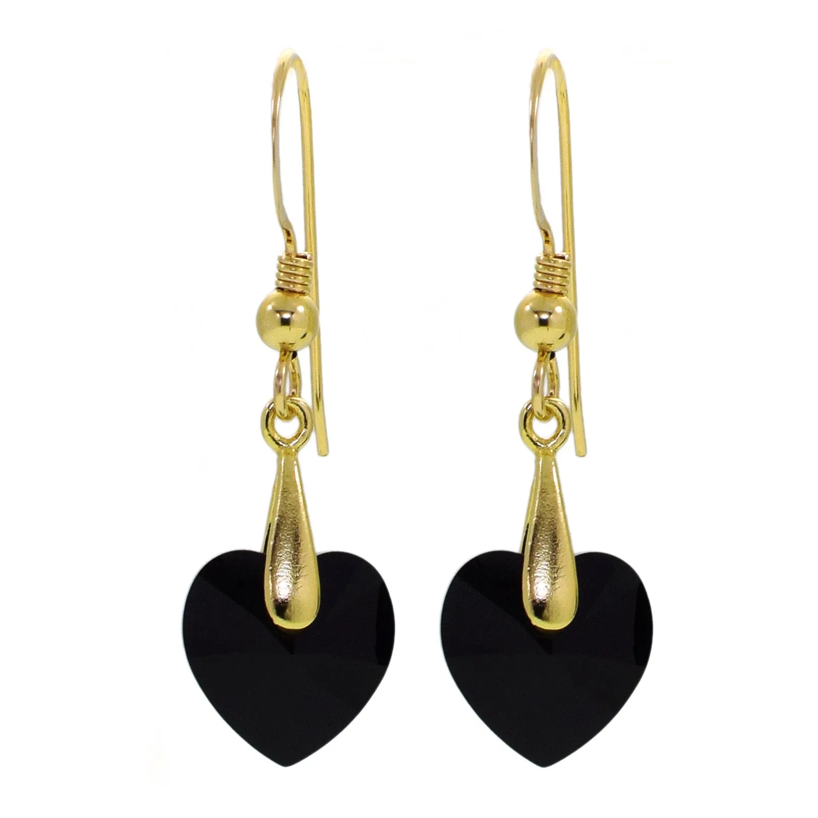 Gold Plated Silver Swarovski Crystal Heart Drop Earrings