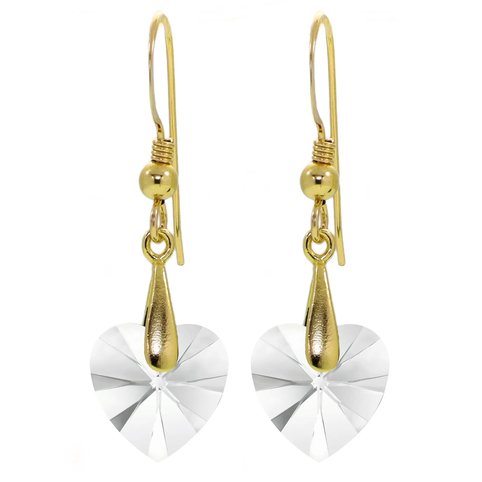 Gold Plated Silver Swarovski Crystal Heart Drop Earrings