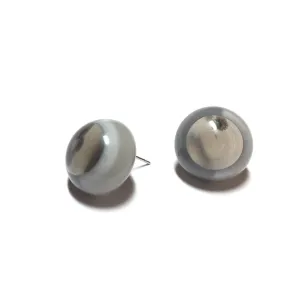 Grey and Smoke Retro Button Stud Earrings